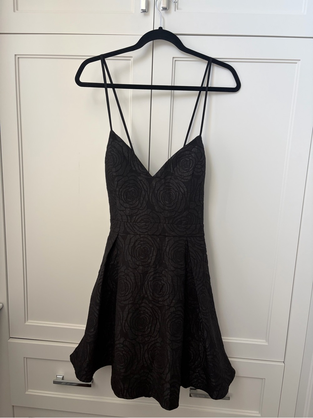 Lulu's Black Floral Jacquard Spaghetti Strap Mini Dress
